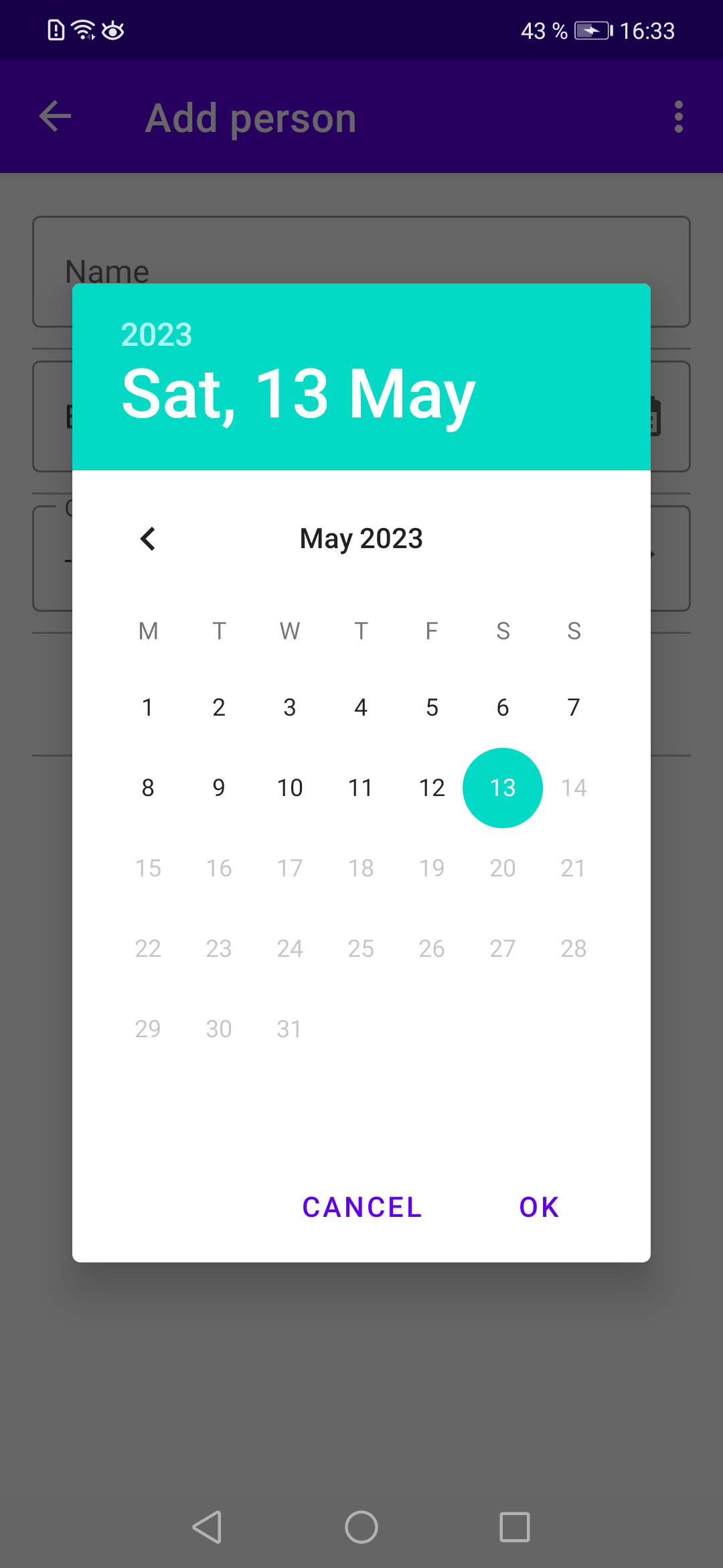 Date picker for setting the birthdate